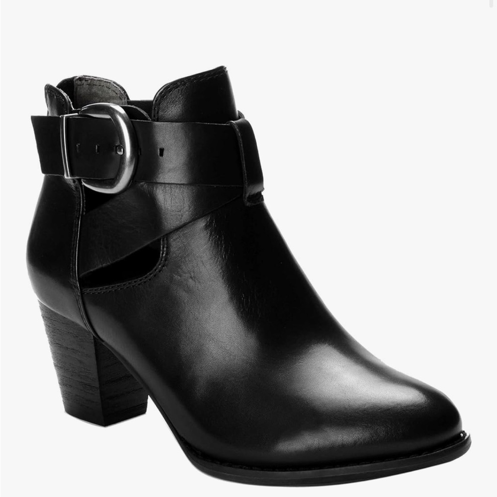 Vionic Black Rory Metal Buckle Detail Waxy Leather EVA Footbed Comfort Boots 7‎